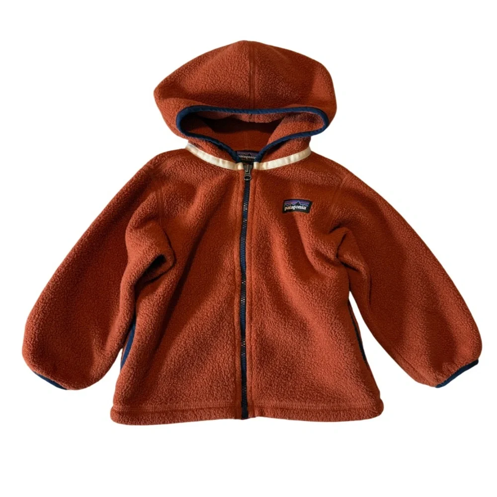 Patagonia Baby Synchilla Fleece Full Zip Hoodie Cardigan Rust Orange 12-18 Mths